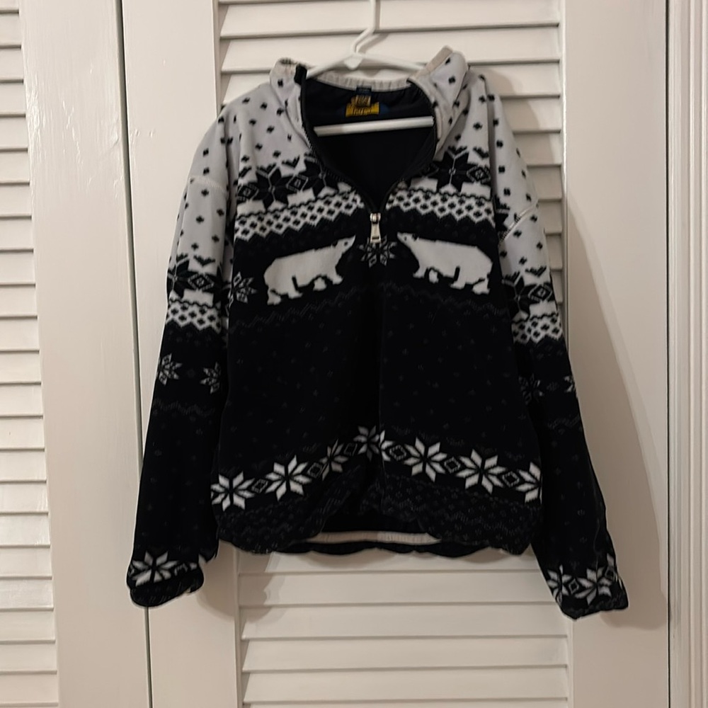 Polo Ralph Lauren, Zip Fleece, black and White with polar bears, girls 10-12